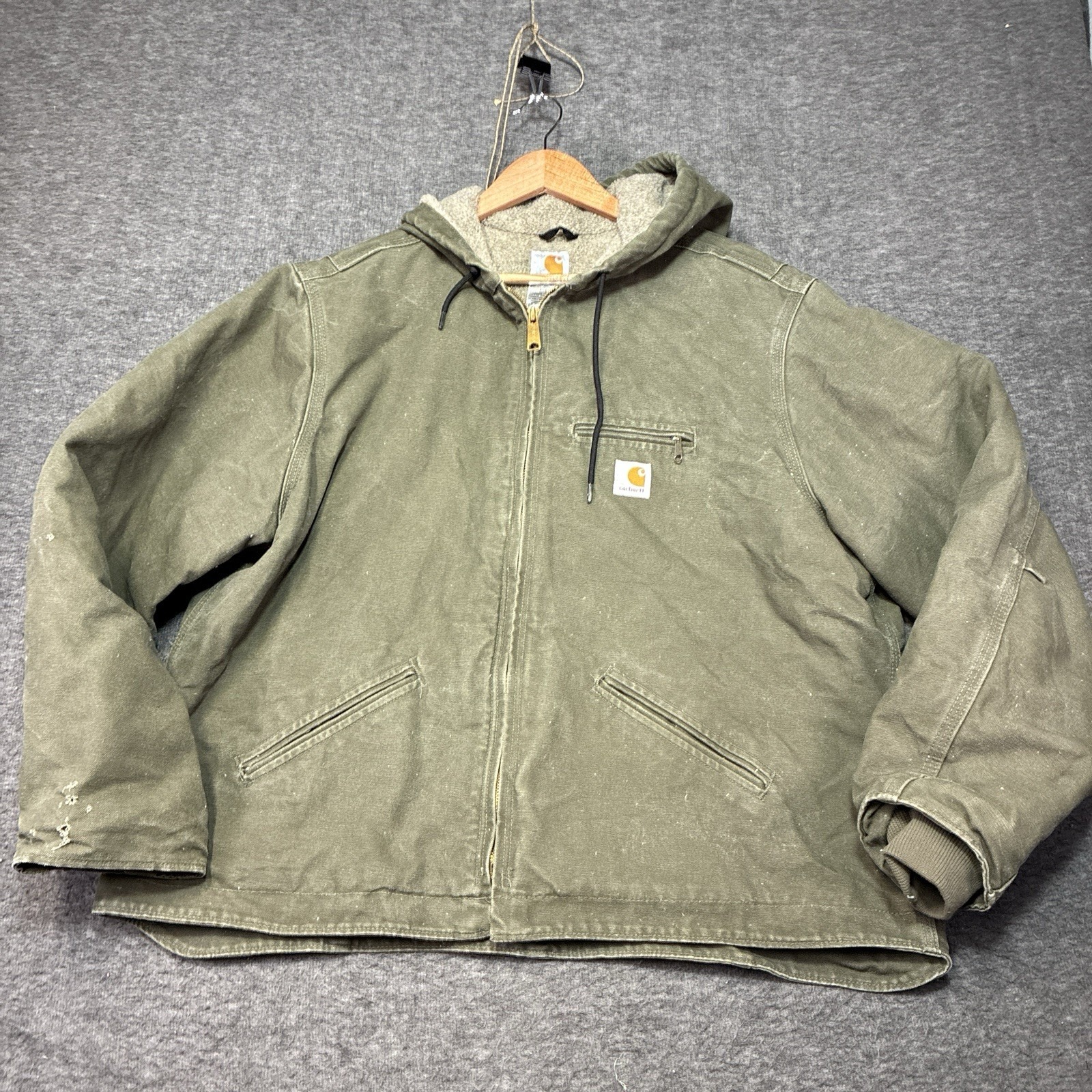 Carhartt Jacket Women Xxl Olive Canvas Sherpa Hooded Detroit J141 Distressed